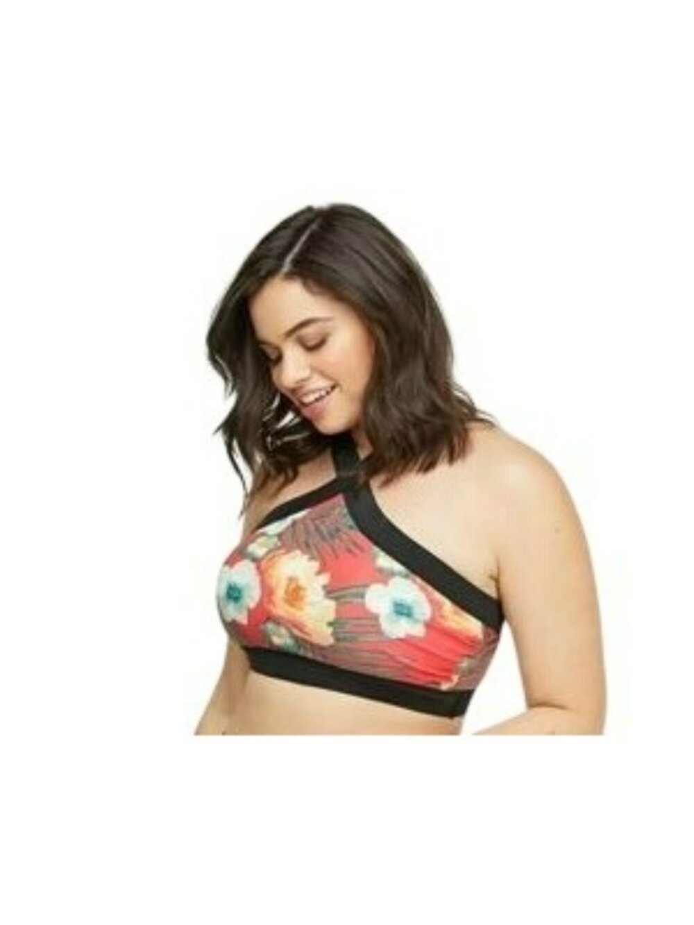 Cacique Swim Women's Plus 22 Tropical Floral Padded Bikini Top High Neck Adjusta